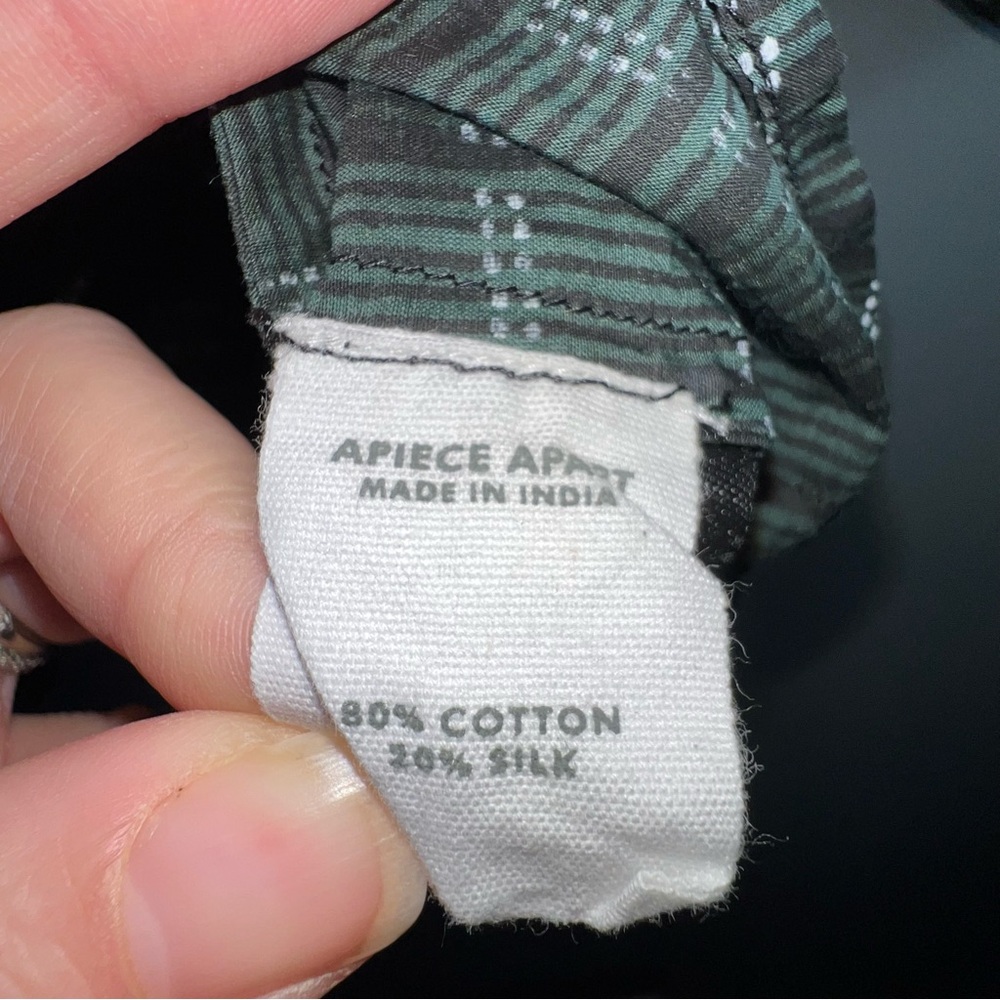 Apiece Apart Mitte Striped Top forest green stripe XS peasant blouse cotton silk - Picture 5 of 14